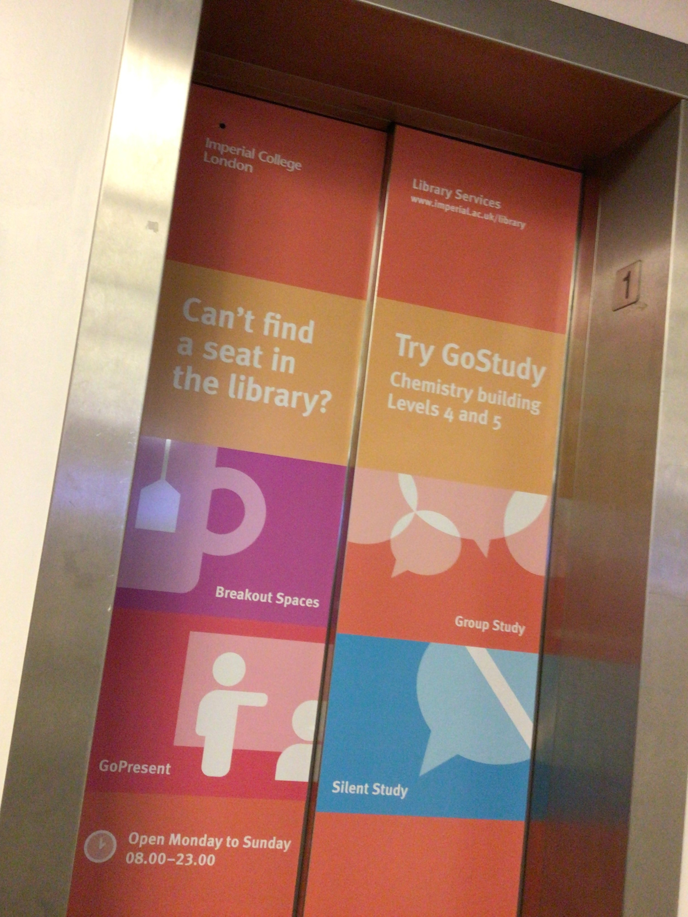 Central Library lift showing GoStudy signage