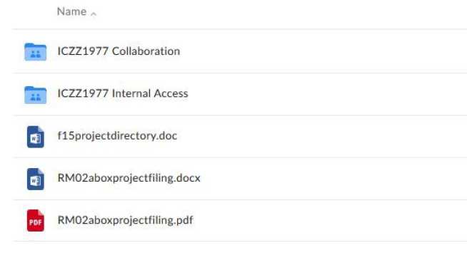 screenshot of the project filing structure template on Box