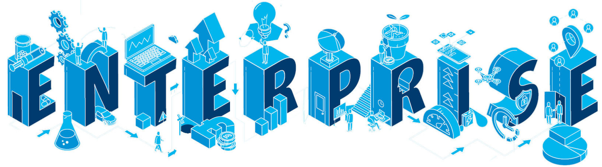 The word Enterprise surrounded by icons representing science and innovation