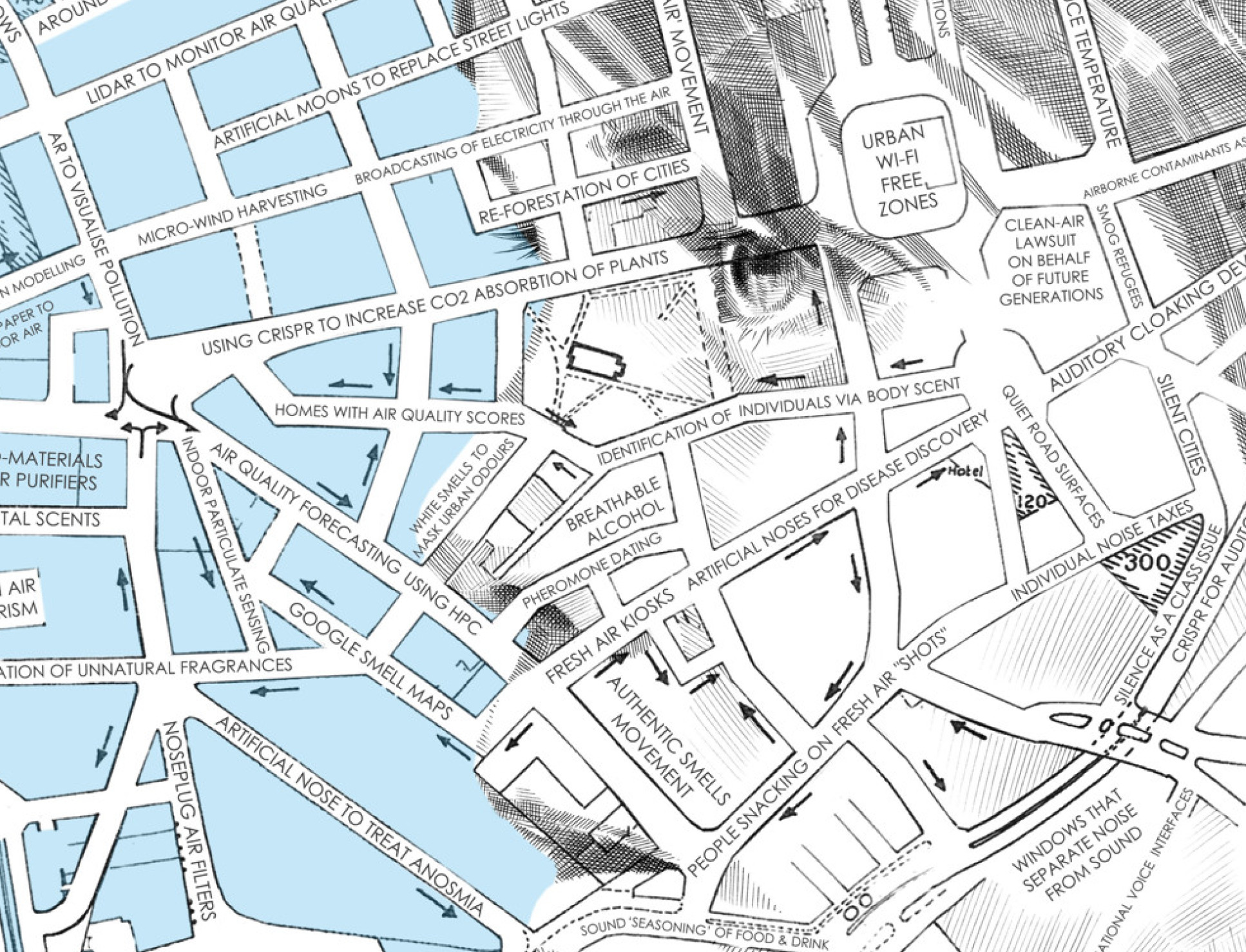 Detail from interactive map showing the future of urban air