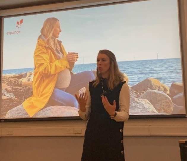 Hannah Mary Goodland from Equinor speaks at student event