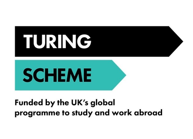 A logo that reads 'Turing Scheme: Funded by the UK's global programme to study and work abroad'.